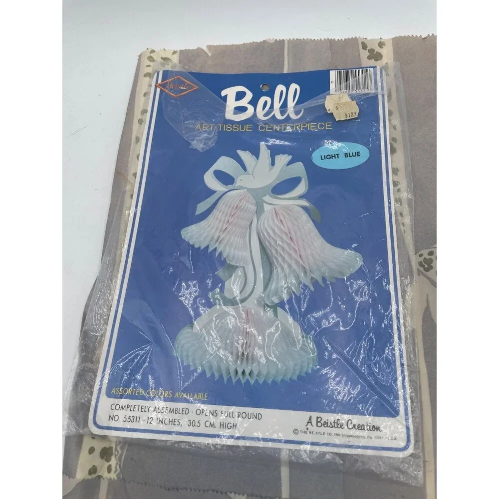 Vintage 1983 Beistle Art-Tissue Bell Centerpiece Light Blue Wedding Decor USA